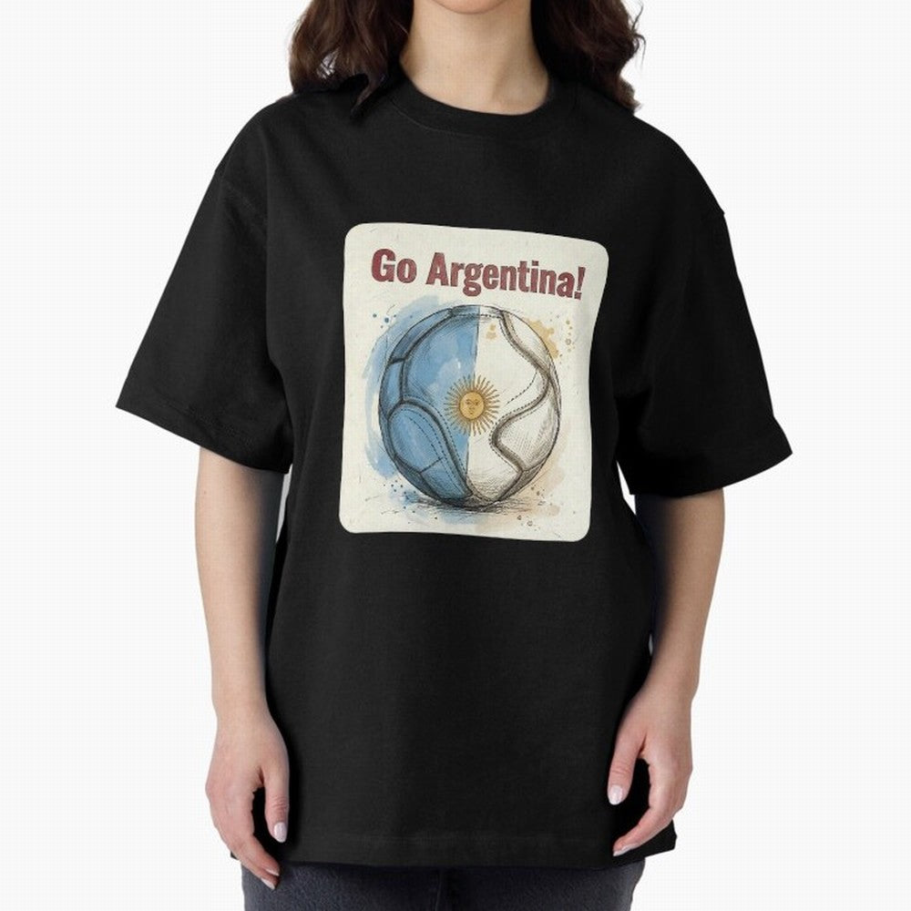 Go Argentina Soccer Ball Flag | Argentinian Football Fan Graphic Tee Oversized T-Shirt Carry the Colors and Pride of FIFA World Cup 2026 Inspired by Neymar, Haaland and Cristiano Ronaldo, Brazil, Portugal and Argentina Energy, Football Festival