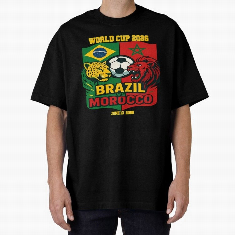 Brazil Vs Morocco June 13 2026 World Cup Soccer We Are Morocco Oversized T-Shirt Join FIFA World Cup 2026 USA Canada Mexico Spirit, with Portugal, Spain and Germany, Neymar, Vintage Soccer Flavor, Modern Football Stars, National Flags and Final