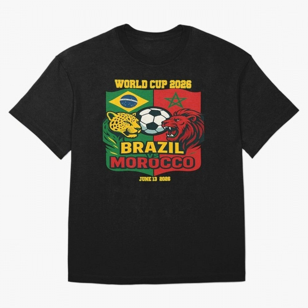 Brazil Vs Morocco June 13 2026 World Cup Soccer We Are Morocco Oversized T-Shirt Join FIFA World Cup 2026 USA Canada Mexico Spirit, with Portugal, Spain and Germany, Neymar, Vintage Soccer Flavor, Modern Football Stars, National Flags and Final