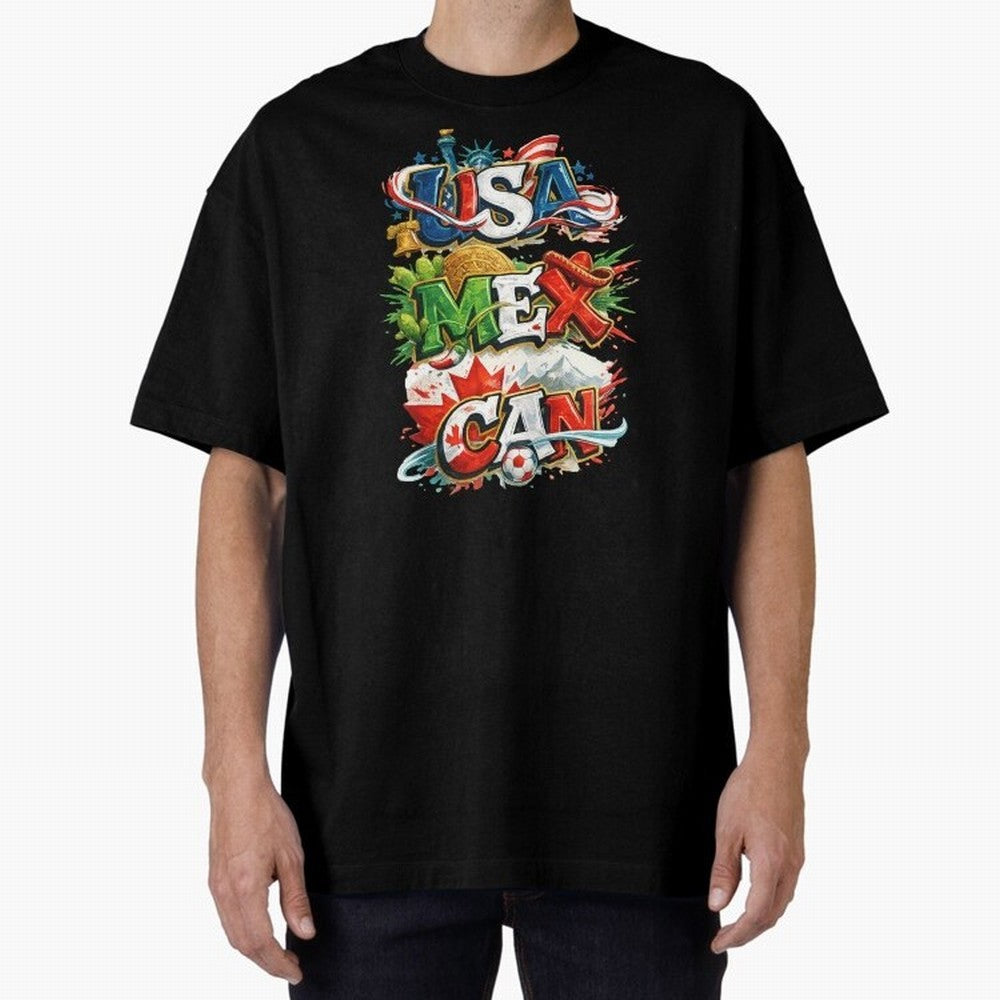 World Cup 2026 USA Canada Mexico Oversized T-Shirt Carry FIFA World Cup 2026 for Fans of Messi, CR7 and Mbappe and Germany, Bringing Sports Nostalgia, International Competition, Famous Players and Unforgettable Victories; Perfect for People Who
