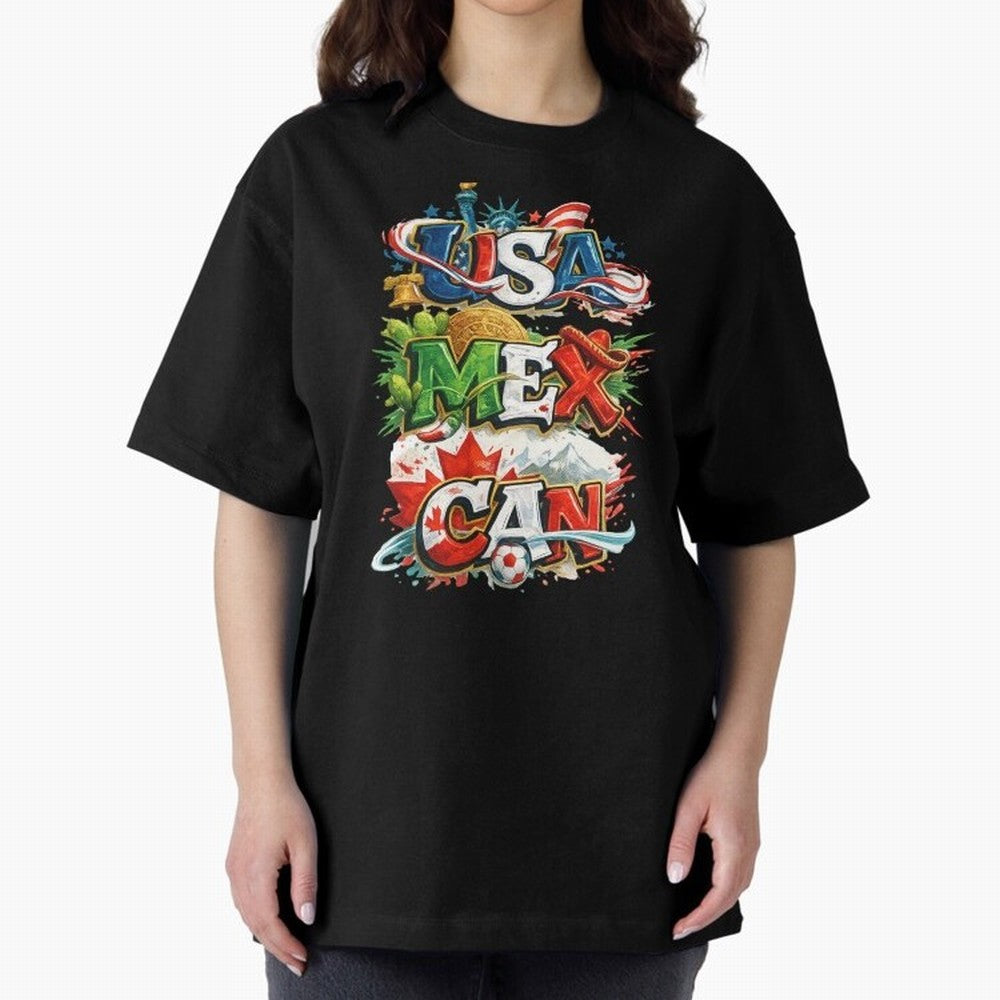 World Cup 2026 USA Canada Mexico Oversized T-Shirt Carry FIFA World Cup 2026 for Fans of Messi, CR7 and Mbappe and Germany, Bringing Sports Nostalgia, International Competition, Famous Players and Unforgettable Victories; Perfect for People Who