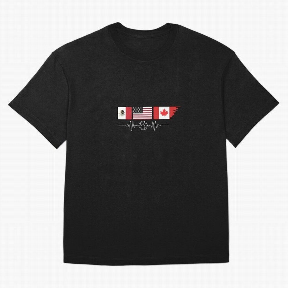 North America Soccer Heartbeat Flags 2026 Cup T-Shirt_82794888 Oversized T-Shirt Capture FIFA World Cup 2026 USA Canada Mexico Connected to CR7 and Messi, Brazil, Portugal and Argentina Energy, Champion Mindset, Group Stage Buzz, Knockout Tension