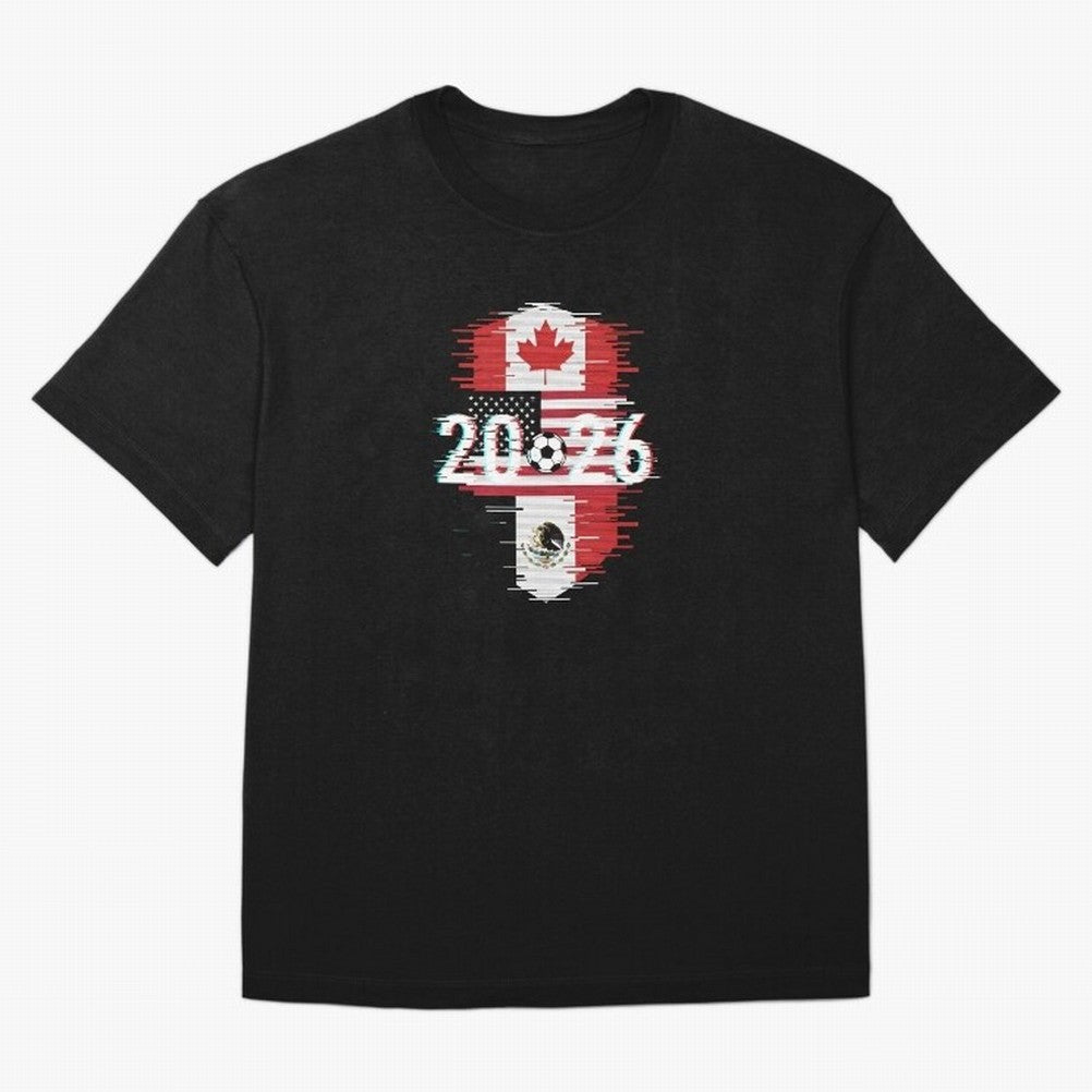 Glitched United 2026 - North America Emblem Cup T-Shirt_82794505 Oversized T-Shirt Make Game Day About FIFA World Cup 2026 USA Canada Mexico Spirit, Made for France and Portugal, Messi, Neymar and Mbappe, Match Day Excitement, Supporter Culture,