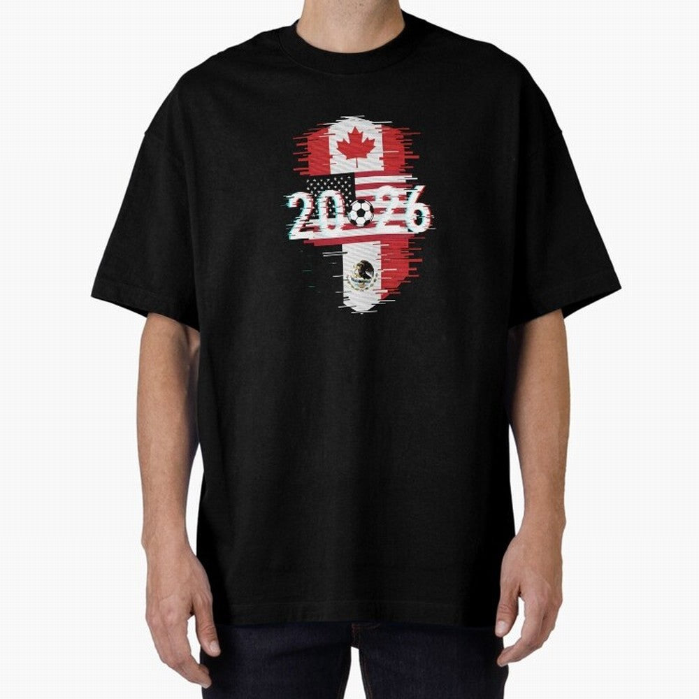 Glitched United 2026 - North America Emblem Cup T-Shirt_82794505 Oversized T-Shirt Make Game Day About FIFA World Cup 2026 USA Canada Mexico Spirit, Made for France and Portugal, Messi, Neymar and Mbappe, Match Day Excitement, Supporter Culture,