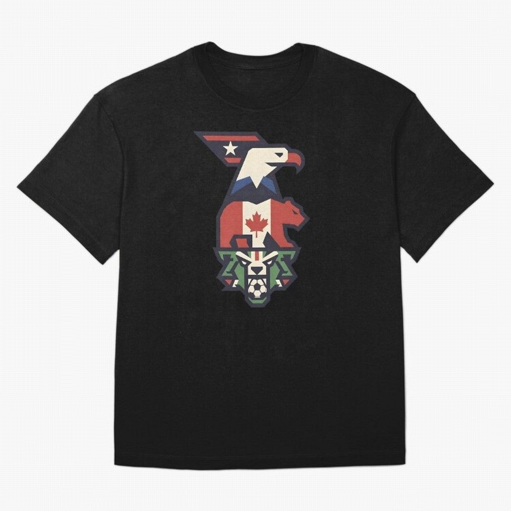 USA Canada Mexico World Cup 2026 Host Nations Oversized T-Shirt Represent Football Lovers during Global Football Passion for FIFA World Cup 2026 Group Stage, Centered on Haaland and Mbappe, Argentina and Brazil, Classic Soccer Heritage,