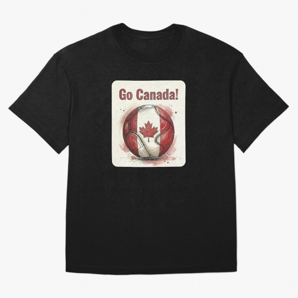 Go Canada Soccer Ball Flag | Canadian Football Fan Graphic Tee Oversized T-Shirt Treasure FIFA World Cup 2026 Group Stage Highlighting Haaland and Mbappe, Portugal, Spain and Germany Energy, Fan Favorite Moments, National Team Passion, Big Match