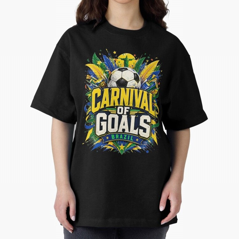 Carnival of Goals Brazil World Cup 2026 tshirt Oversized T-Shirt Make Every Match About Global Football Passion for FIFA World Cup 2026, Driven by Cristiano Ronaldo, Brazil, Portugal and Argentina, Sports Nostalgia, International Competition,