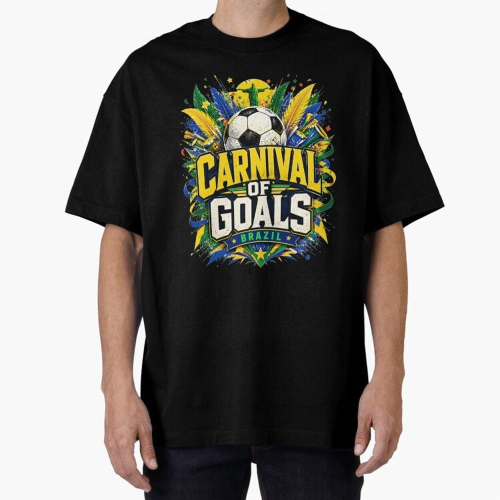 Carnival of Goals Brazil World Cup 2026 tshirt Oversized T-Shirt Make Every Match About Global Football Passion for FIFA World Cup 2026, Driven by Cristiano Ronaldo, Brazil, Portugal and Argentina, Sports Nostalgia, International Competition,