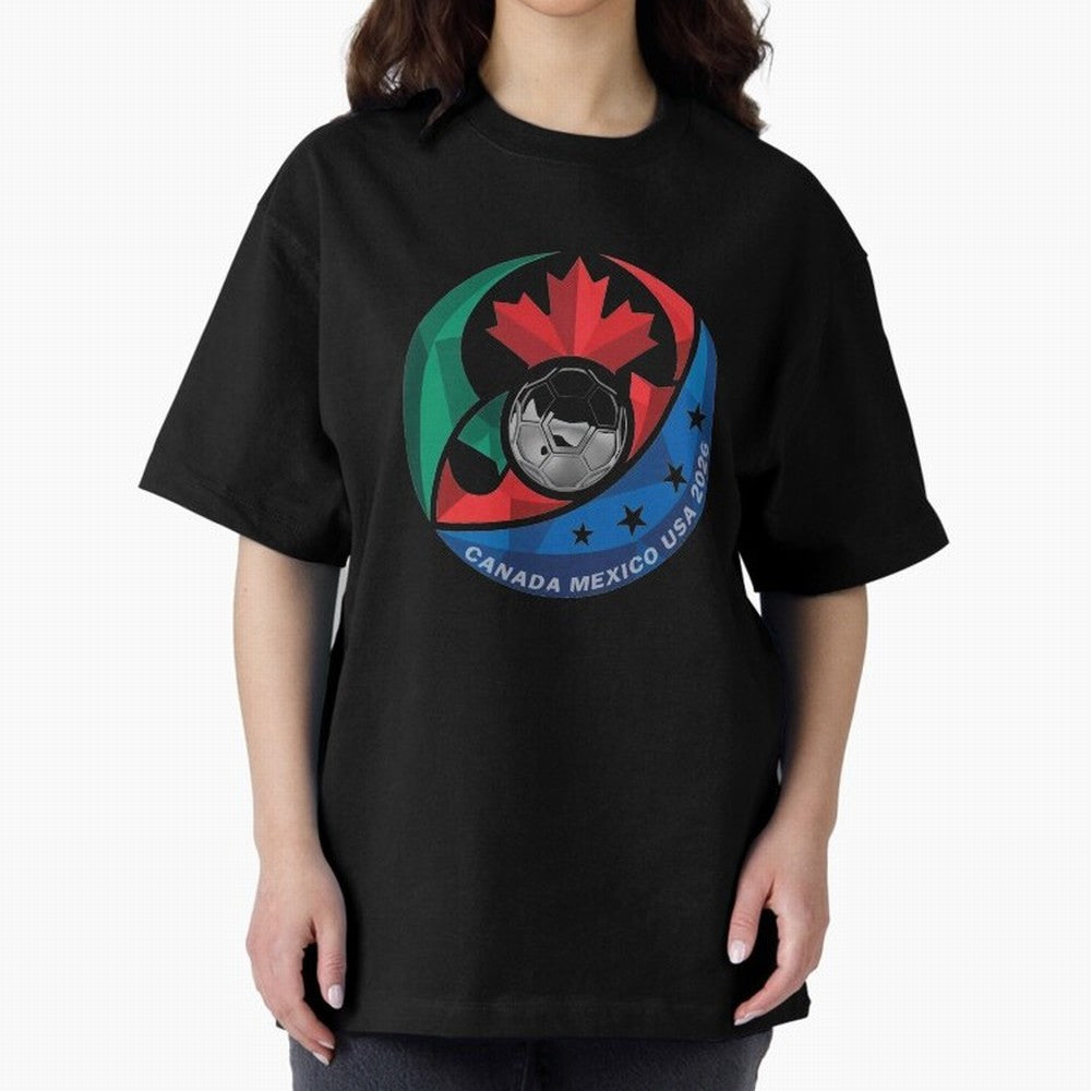 Canada Mexico USA 2026 Round Soccer Emblem Cup T-Shirt_83488590 Oversized T-Shirt Make Memories around Global Football Passion for FIFA World Cup 2026 Group Stage, Connected to CR7 and Messi, France, Football Passion, Legendary Performances,