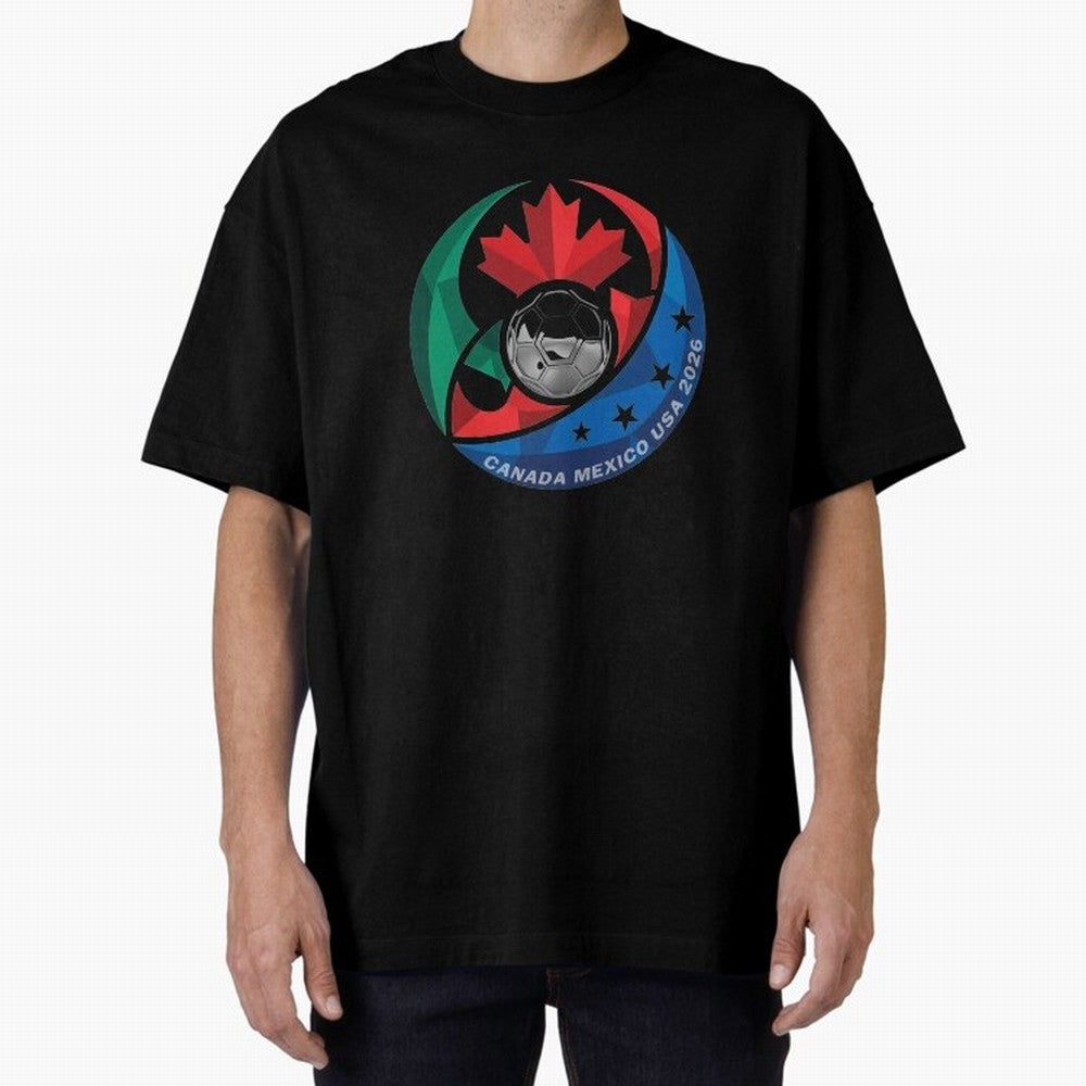 Canada Mexico USA 2026 Round Soccer Emblem Cup T-Shirt_83488590 Oversized T-Shirt Make Memories around Global Football Passion for FIFA World Cup 2026 Group Stage, Connected to CR7 and Messi, France, Football Passion, Legendary Performances,
