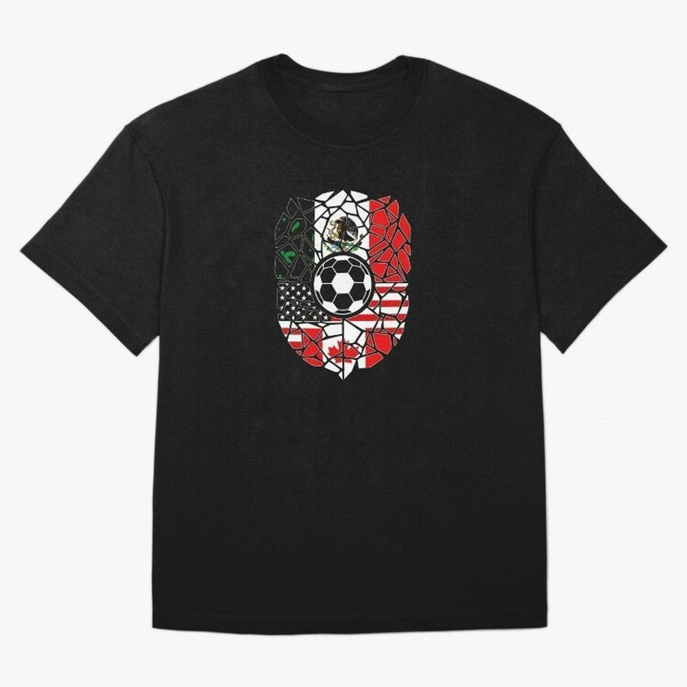 Mosaic Soccer Crest USA Canada Mexico Unity 2026 T-Shirt_82794688 Oversized T-Shirt Build FIFA World Cup 2026 Group Stage Connected to CR7 and Messi, Brazil, Portugal and Argentina Energy, Worldwide Fan Energy, Dramatic Goals, Stadium Lights and