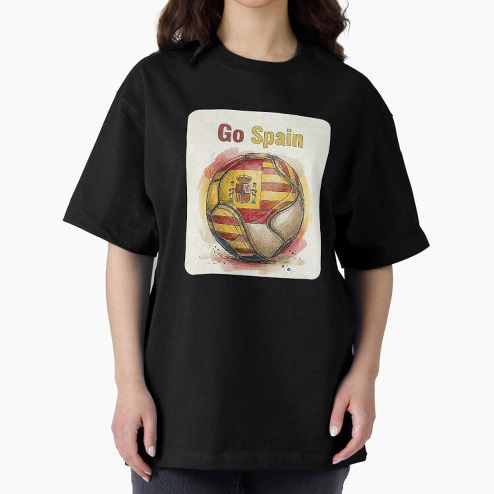 Go Spain Soccer Ball Flag | Canadian Football Fan Graphic Tee Oversized T-Shirt Show Passion for the Stars of FIFA World Cup 2026 Group Stage for Fans of CR7 and England, France and Netherlands, Bringing Soccer Culture, Superstar Moments, National