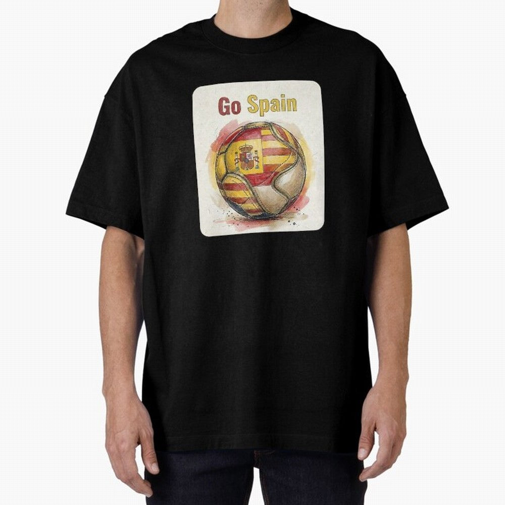 Go Spain Soccer Ball Flag | Canadian Football Fan Graphic Tee Oversized T-Shirt Show Passion for the Stars of FIFA World Cup 2026 Group Stage for Fans of CR7 and England, France and Netherlands, Bringing Soccer Culture, Superstar Moments, National