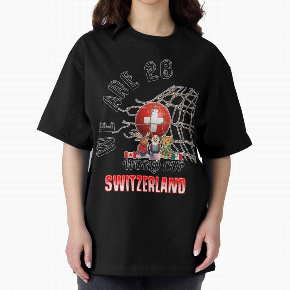 World cup 26 - Switzerland Oversized T-Shirt Spotlight Match Day Hype around FIFA World Cup 2026 Group Stage, CR7 and Messi, Portugal, Spain and Germany, Goal Celebration Energy, Supporter Heritage, Football Icons and Worldwide Tournament Joy;