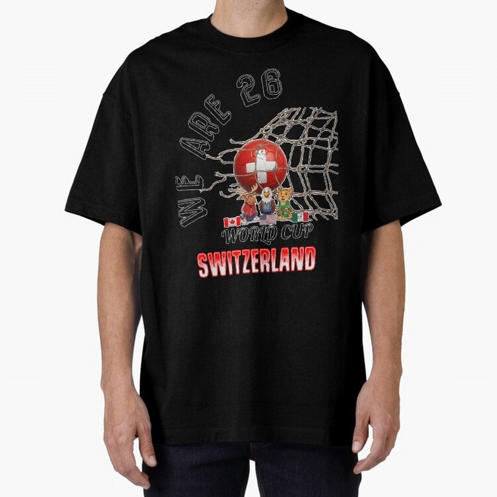 World cup 26 - Switzerland Oversized T-Shirt Spotlight Match Day Hype around FIFA World Cup 2026 Group Stage, CR7 and Messi, Portugal, Spain and Germany, Goal Celebration Energy, Supporter Heritage, Football Icons and Worldwide Tournament Joy;