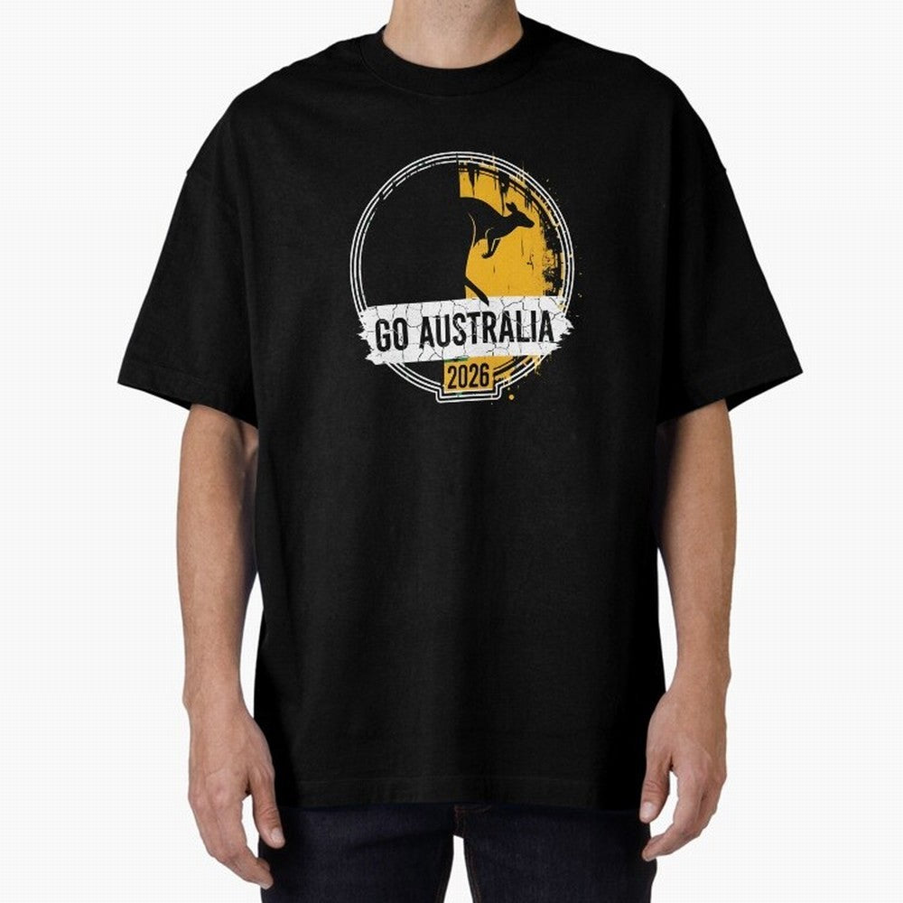 Golden Green Kangaroo Emblem Go Australia 2026 Supporter Design T-Shirt_83662099 Oversized T-Shirt Bring Retro Soccer Energy to Global Football Passion for FIFA World Cup 2026, with Neymar, Haaland and Cristiano Ronaldo, Spain and Netherlands,