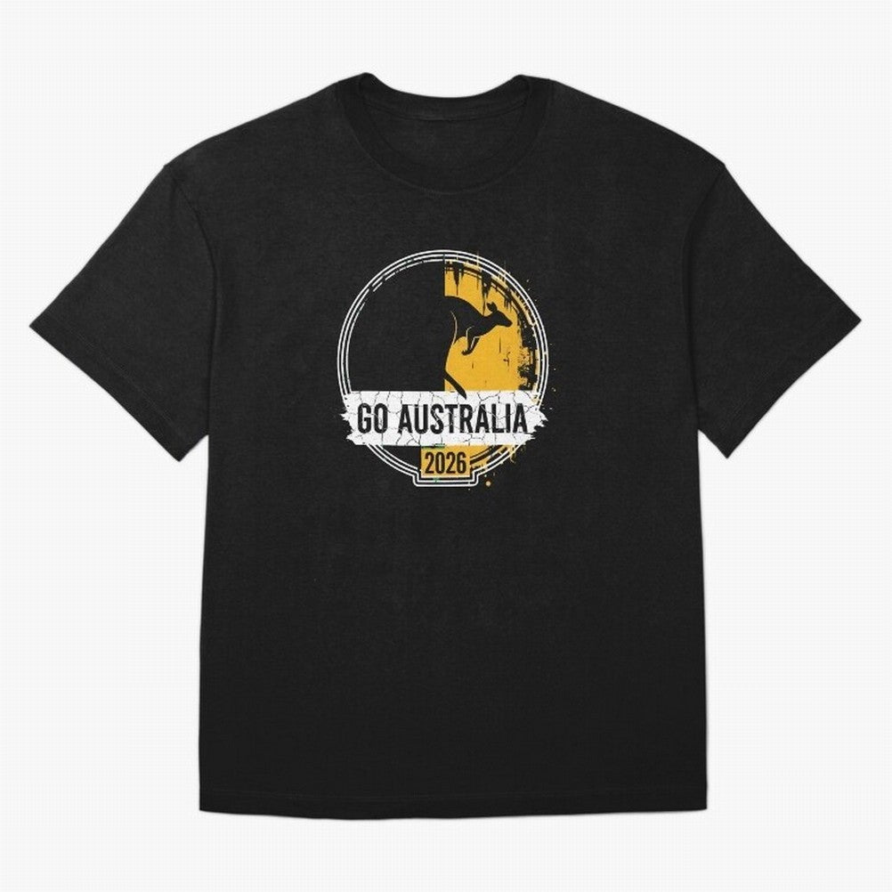 Golden Green Kangaroo Emblem Go Australia 2026 Supporter Design T-Shirt_83662099 Oversized T-Shirt Bring Retro Soccer Energy to Global Football Passion for FIFA World Cup 2026, with Neymar, Haaland and Cristiano Ronaldo, Spain and Netherlands,