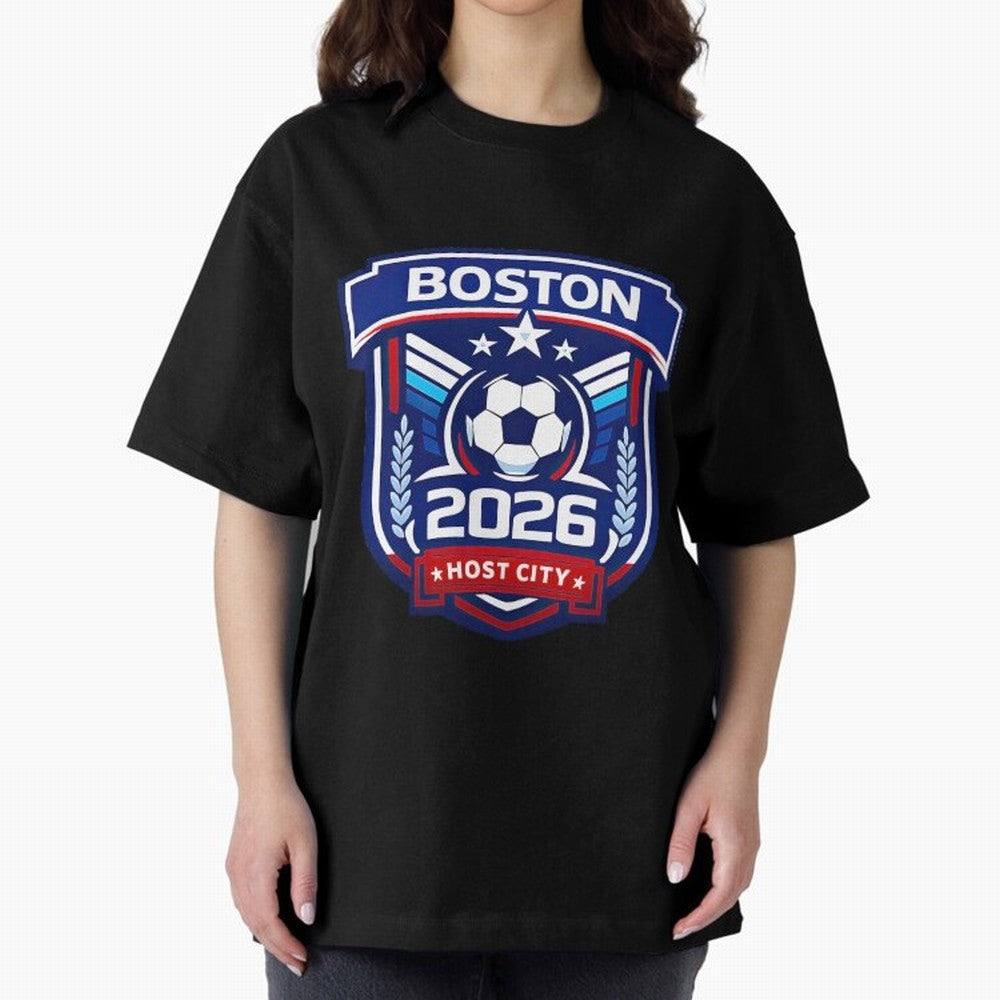 Boston 2026 Host City Welcoming the World Cup Oversized T-Shirt Join the Global Buzz around FIFA World Cup 2026 with Messi and Cristiano Ronaldo, Spain Energy, Sports Nostalgia, International Competition, Famous Players and Unforgettable Victories;