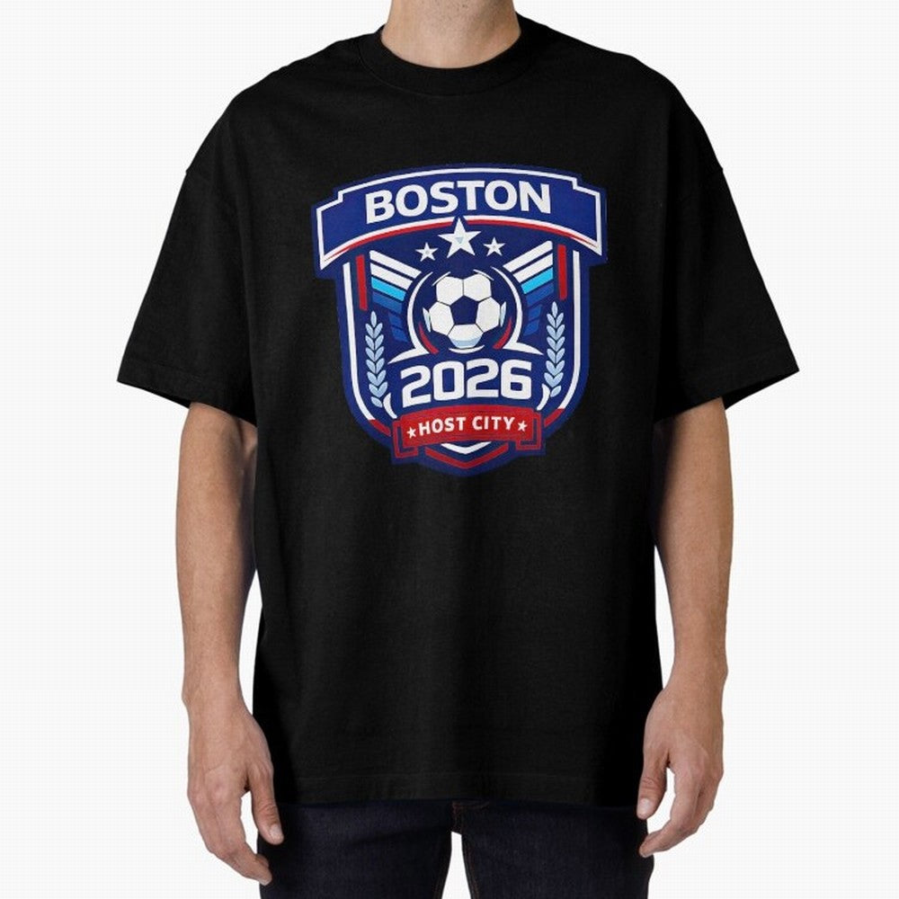 Boston 2026 Host City Welcoming the World Cup Oversized T-Shirt Join the Global Buzz around FIFA World Cup 2026 with Messi and Cristiano Ronaldo, Spain Energy, Sports Nostalgia, International Competition, Famous Players and Unforgettable Victories;