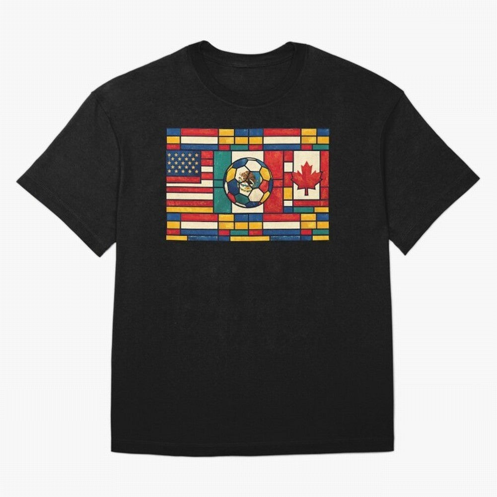 Elegant World Cup Stadiums Geometrical | Soccer Flags Mexico Canada USA Oversized T-Shirt Support the FIFA World Cup 2026 Group Stage Journey through CR7 and Messi Highlights, Spain Pride, Championship Spirit, Famous Goals, Roaring Crowds and