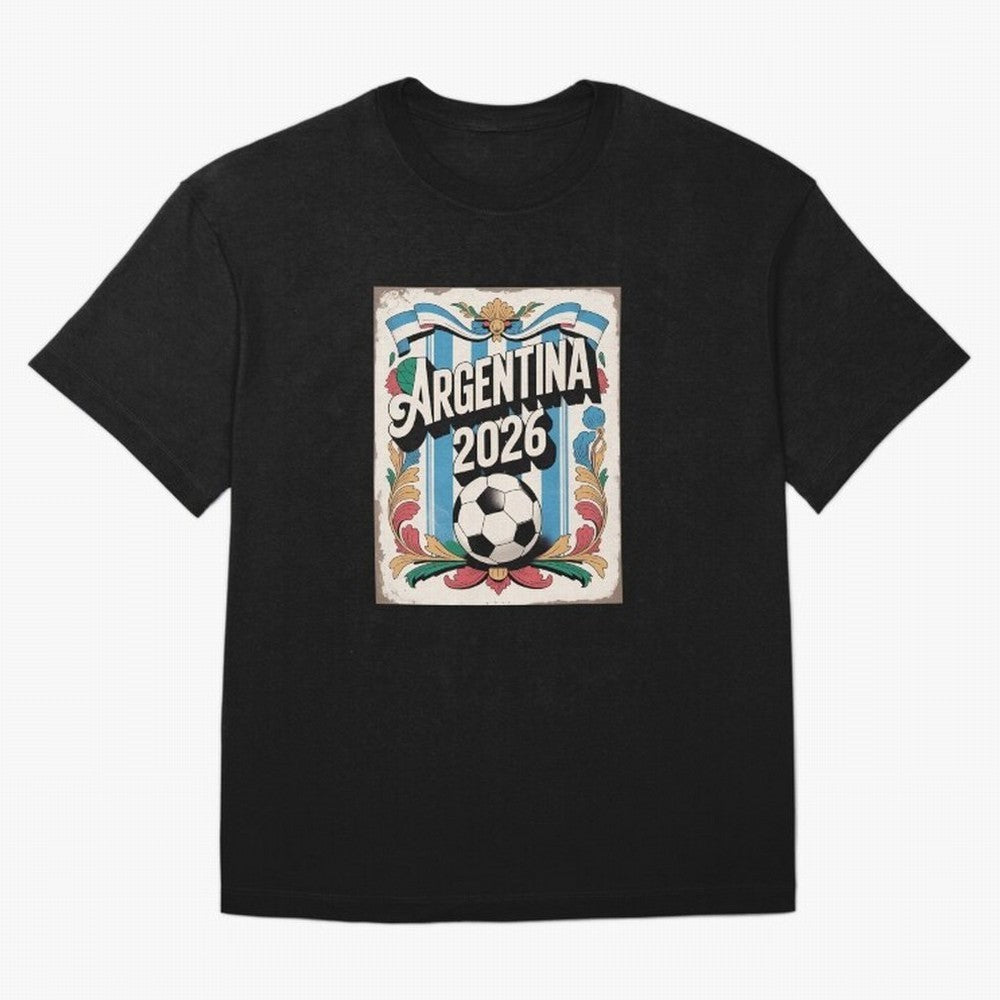 Argentina World Cup 2026 Filete Porte?o Vintage Football Poster - Buenos Aires Folk Art Fan Design Oversized T-Shirt Celebrate the Road through Global Football Passion for FIFA World Cup 2026 USA Canada Mexico, Centered on Neymar, France, Worldwide
