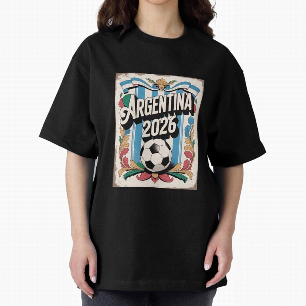 Argentina World Cup 2026 Filete Porte?o Vintage Football Poster - Buenos Aires Folk Art Fan Design Oversized T-Shirt Celebrate the Road through Global Football Passion for FIFA World Cup 2026 USA Canada Mexico, Centered on Neymar, France, Worldwide