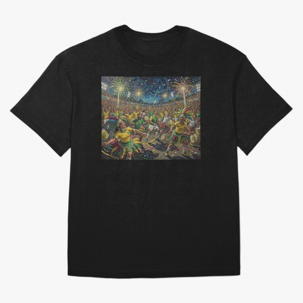 Celebration at Brazilian Football Match World Cup 2026 Vibes Oversized T-Shirt Elevate Global Football Passion for FIFA World Cup 2026 Group Stage, Featuring Messi, CR7 and Mbappe, England, Match Day Excitement, Supporter Culture, Golden Goals and