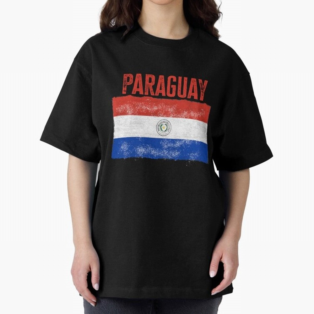 Paraguay Oversized T-Shirt Support the FIFA World Cup 2026 Group Stage Journey through CR7 and Messi Highlights, Spain Pride, Championship Spirit, Famous Goals, Roaring Crowds and International Football Unity; Ideal for Fans Who Follow Messi,