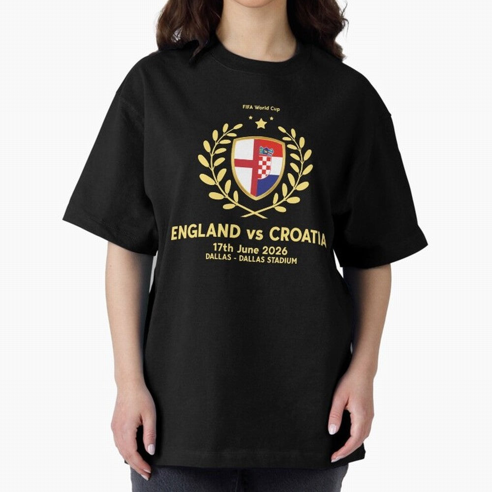 FIFA World Cup - England v Croatia Oversized T-Shirt Bring a Vintage Feel to the FIFA World Cup 2026 Journey through Mbappe Highlights, France and Portugal Pride, Global Supporter Spirit, Legendary Goals, National Colors and Tournament Celebration;