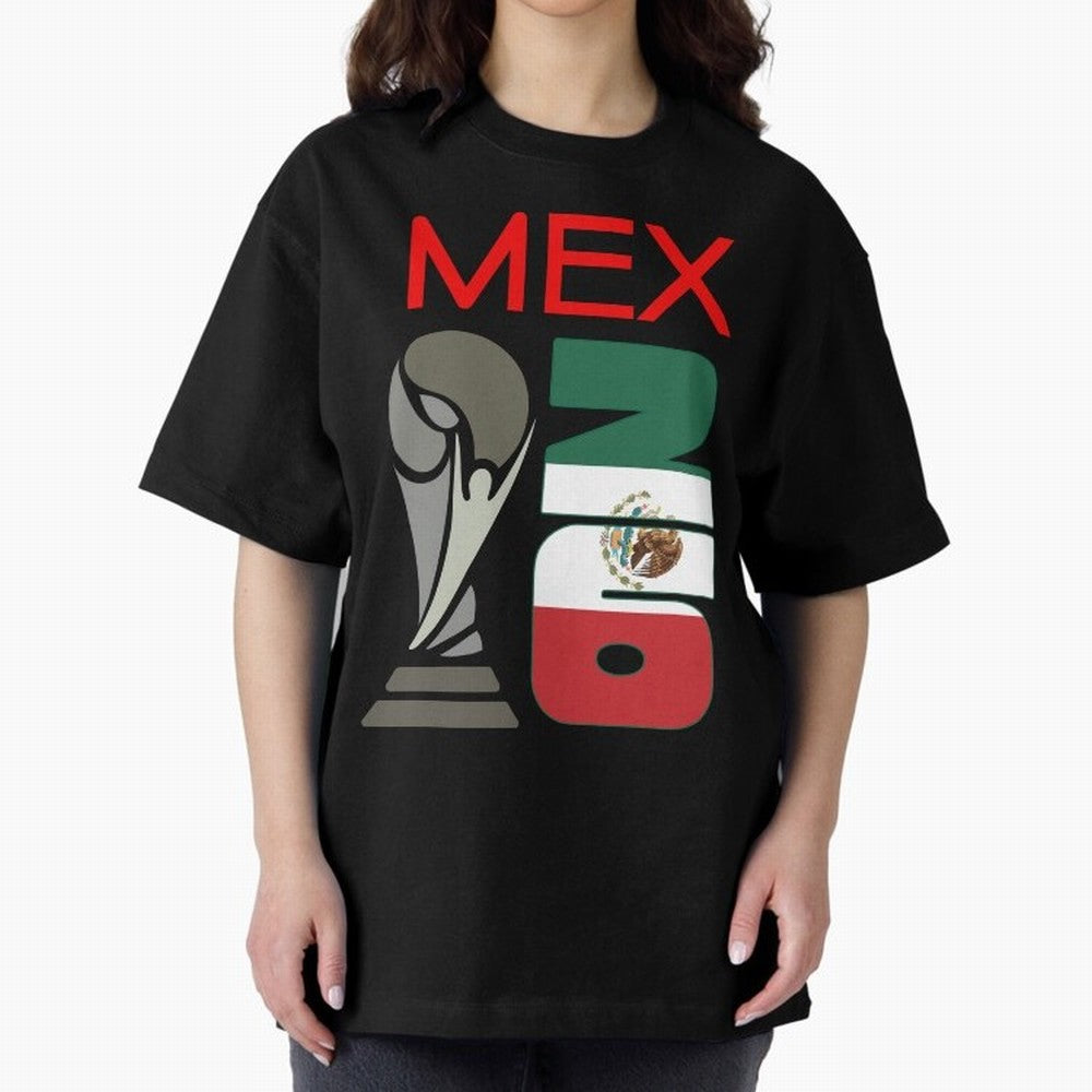 Mexico 2026 Soccer World Cup Trophy Mexican Flag Design Oversized T-Shirt Honor the Football Icons of FIFA World Cup 2026 Group Stage Spirit, Featuring Portugal, Spain and Germany, Cristiano Ronaldo, Sports Nostalgia, International Competition,