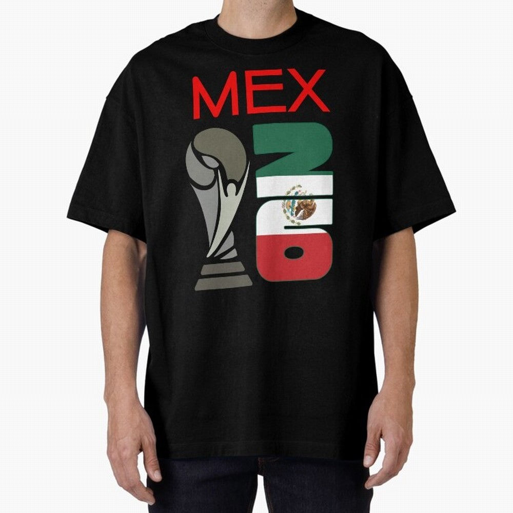 Mexico 2026 Soccer World Cup Trophy Mexican Flag Design Oversized T-Shirt Honor the Football Icons of FIFA World Cup 2026 Group Stage Spirit, Featuring Portugal, Spain and Germany, Cristiano Ronaldo, Sports Nostalgia, International Competition,