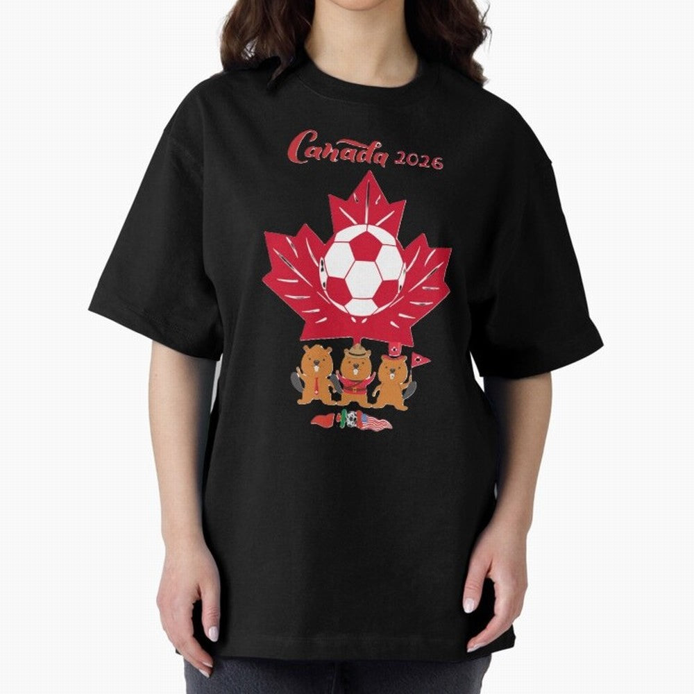 Canada 2026 Oversized T-Shirt Support Iconic Players in FIFA World Cup 2026 Group Stage Celebrating Mbappe and Neymar, Argentina, France and Brazil Energy, Goal Celebration Energy, Supporter Heritage, Football Icons and Worldwide Tournament Joy;