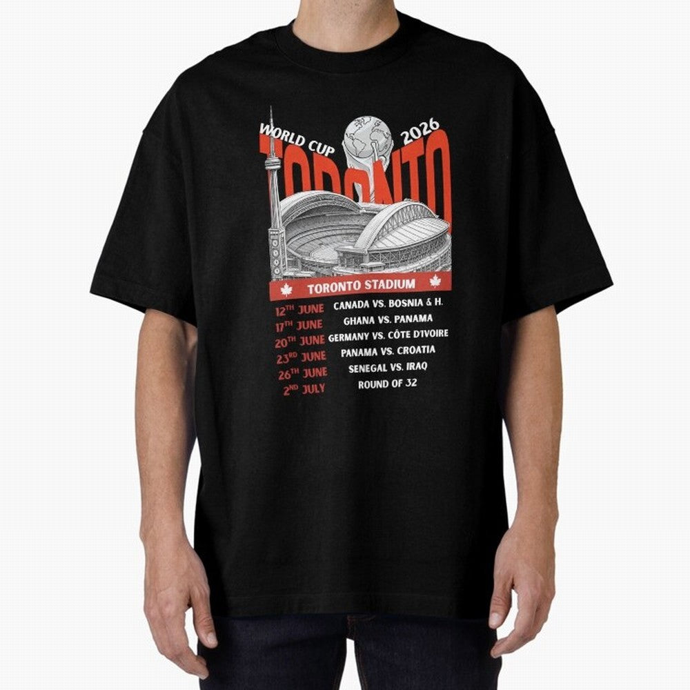 World Cup 2026 Toronto Stadium Match Schedule Soccer Fan Art Oversized T-Shirt Show Your Love for the FIFA World Cup 2026 Group Stage Journey through Mbappe Highlights, Argentina and Brazil Pride, Retro Football Energy, Iconic Rivalries, Trophy
