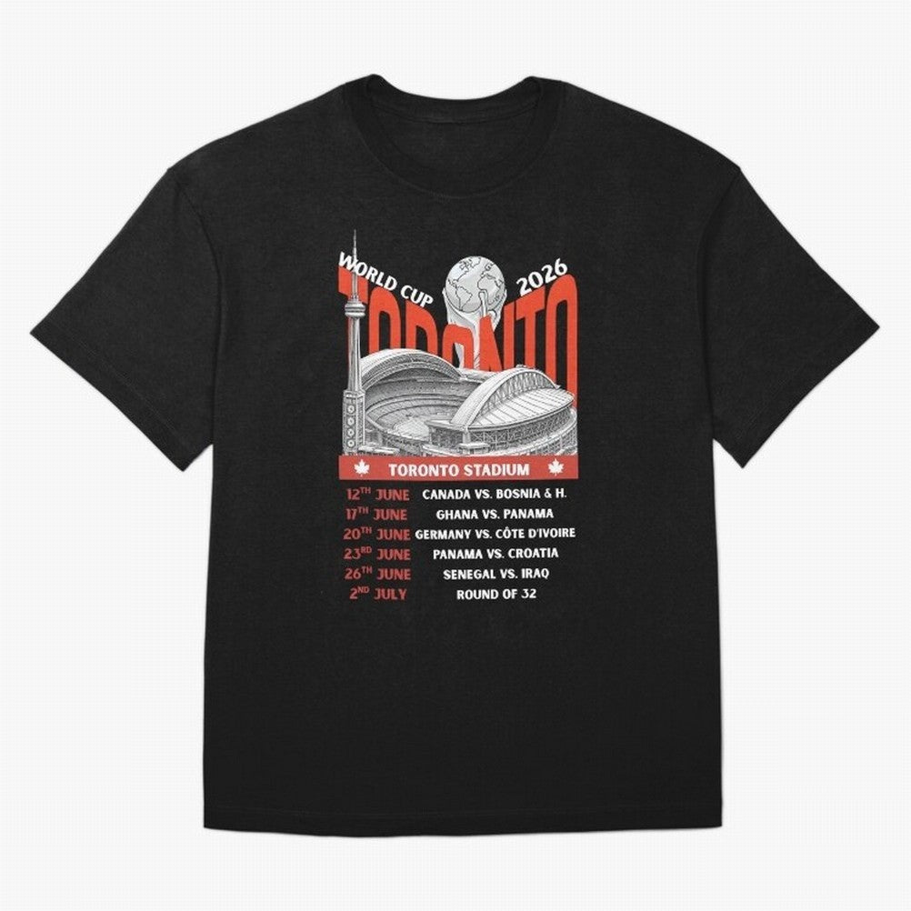 World Cup 2026 Toronto Stadium Match Schedule Soccer Fan Art Oversized T-Shirt Show Your Love for the FIFA World Cup 2026 Group Stage Journey through Mbappe Highlights, Argentina and Brazil Pride, Retro Football Energy, Iconic Rivalries, Trophy