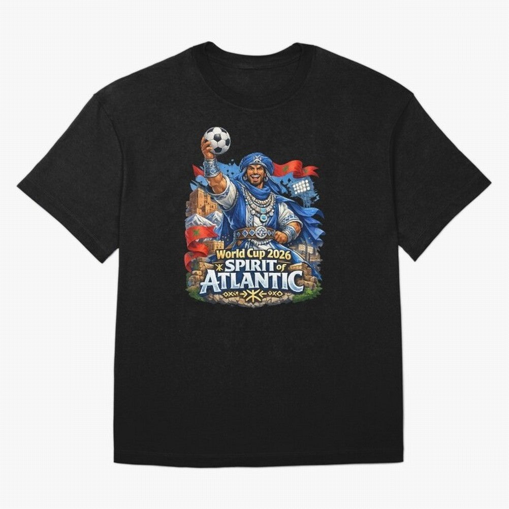 Moroccan World Cup 2026 Spirit of Atlantic Oversized T-Shirt Represent the Passion of the FIFA World Cup 2026 Group Stage Journey through CR7 and Messi Highlights, Brazil Pride, Worldwide Fan Energy, Dramatic Goals, Stadium Lights and Championship