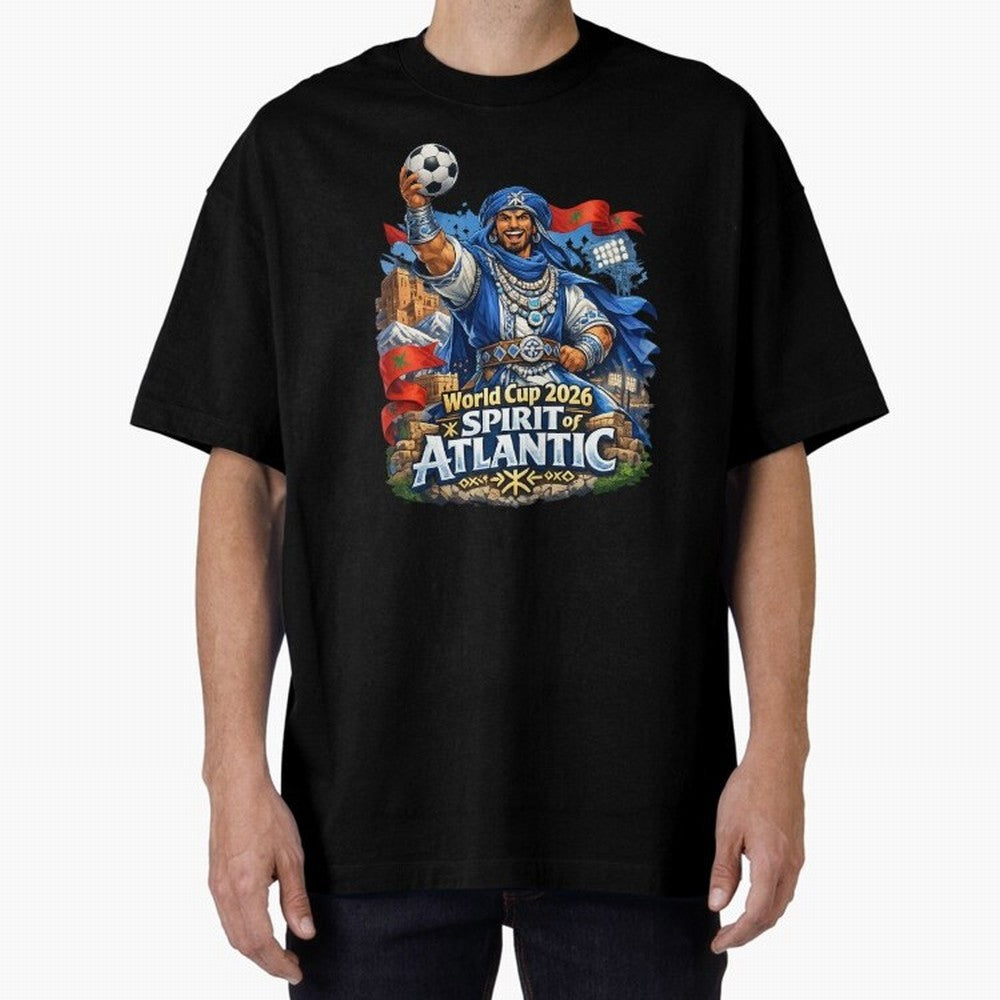Moroccan World Cup 2026 Spirit of Atlantic Oversized T-Shirt Represent the Passion of the FIFA World Cup 2026 Group Stage Journey through CR7 and Messi Highlights, Brazil Pride, Worldwide Fan Energy, Dramatic Goals, Stadium Lights and Championship