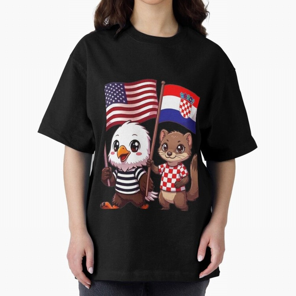 The American eagle and its friend, the Croatian marten Oversized T-Shirt Celebrate Football Dreams Across Match Day Hype around FIFA World Cup 2026, Haaland, Argentina and Brazil, Stadium Chants, National Pride, Trophy Dreams and Unforgettable