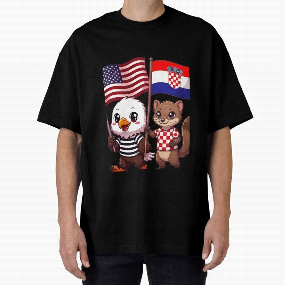 The American eagle and its friend, the Croatian marten Oversized T-Shirt Celebrate Football Dreams Across Match Day Hype around FIFA World Cup 2026, Haaland, Argentina and Brazil, Stadium Chants, National Pride, Trophy Dreams and Unforgettable