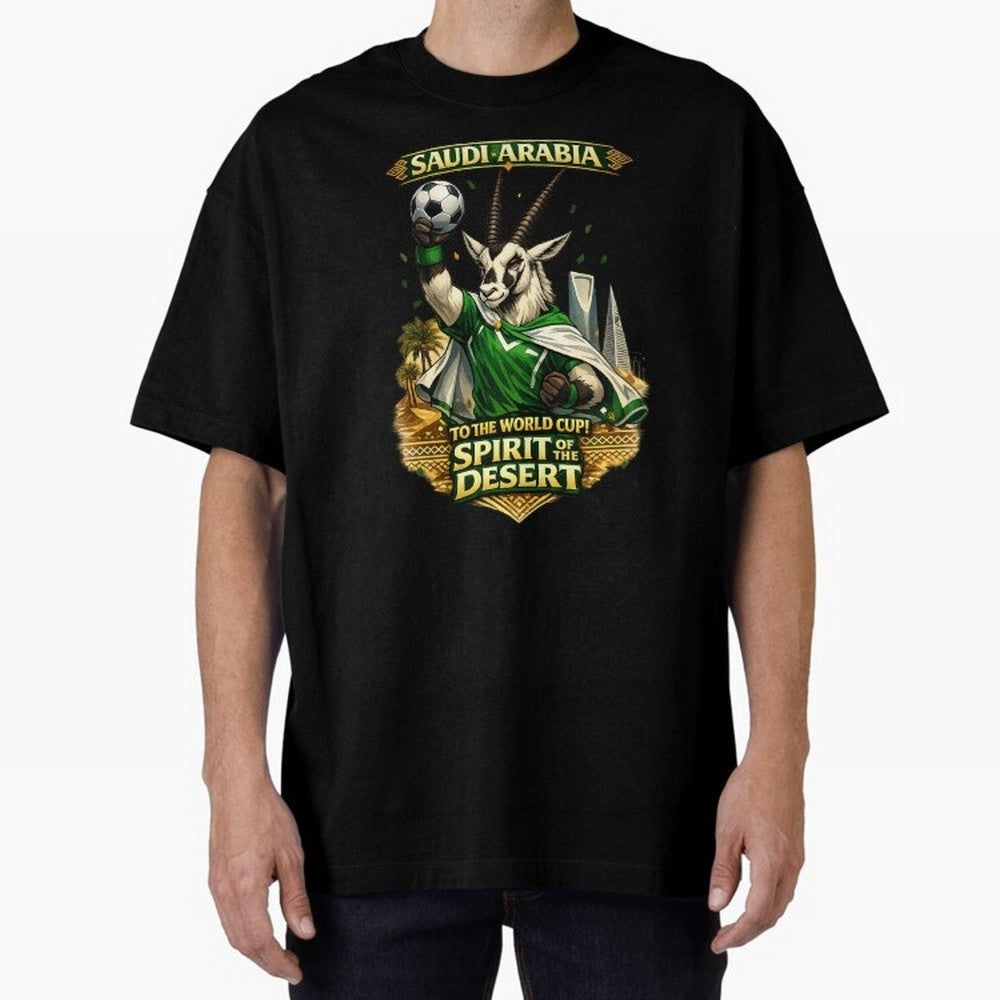 Saudi Arabia World Cup Desert Spirit Oversized T-Shirt Bring Match Day Fire to FIFA World Cup 2026 Spirit, with Portugal, Mbappe, Vintage Soccer Flavor, Modern Football Stars, National Flags and Final Night Emotion; Built for Supporters Chasing