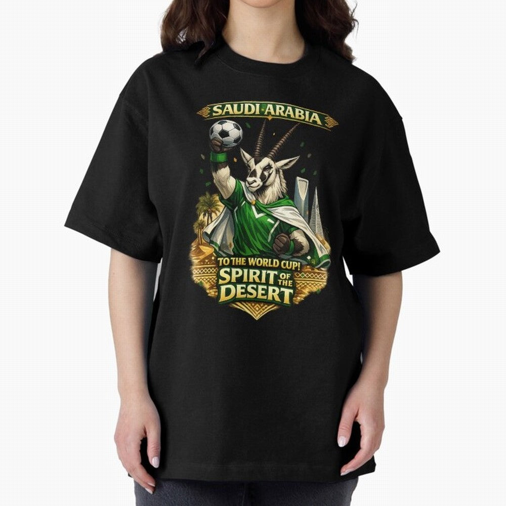 Saudi Arabia World Cup Desert Spirit Oversized T-Shirt Bring Match Day Fire to FIFA World Cup 2026 Spirit, with Portugal, Mbappe, Vintage Soccer Flavor, Modern Football Stars, National Flags and Final Night Emotion; Built for Supporters Chasing