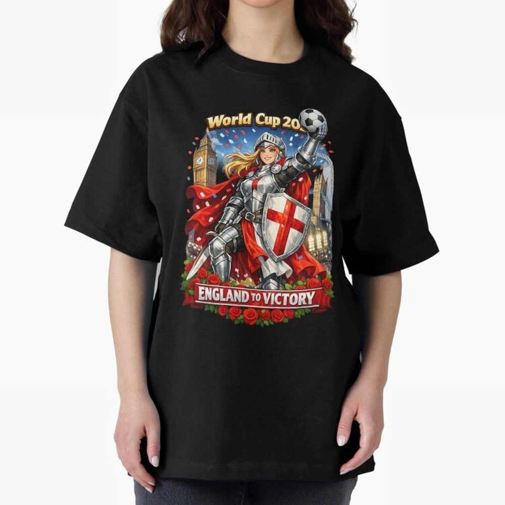 England To Victory Knight World Cup 2026 Oversized T-Shirt Turn Every Weekend Toward FIFA World Cup 2026 for Fans of Messi, CR7 and Mbappe and France and Portugal, Bringing Vintage Soccer Flavor, Modern Football Stars, National Flags and Final