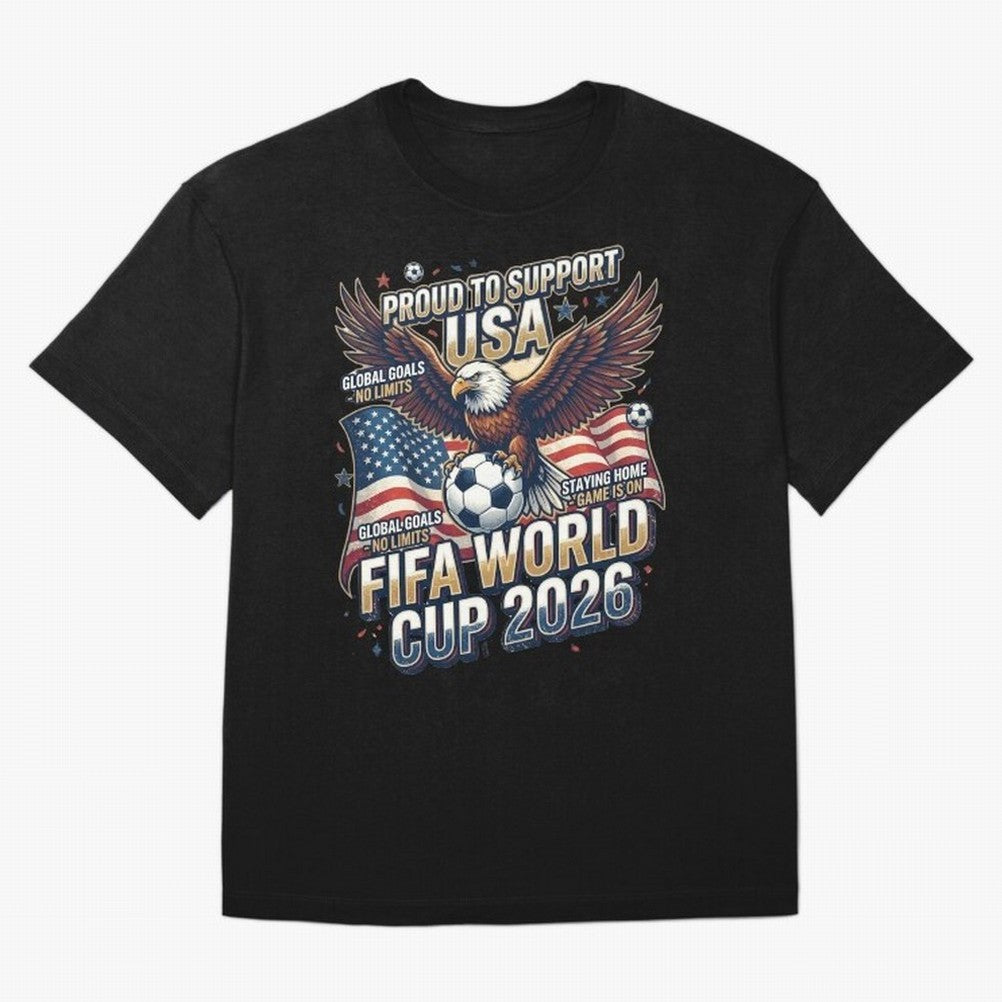 Proud To Support USA FIFA World Cup 2026 American Soccer Fan Patriotic Design Oversized T-Shirt Show Championship Spirit for FIFA World Cup 2026 Featuring Messi and Cristiano Ronaldo, Netherlands Energy, Champion Mindset, Group Stage Buzz, Knockout