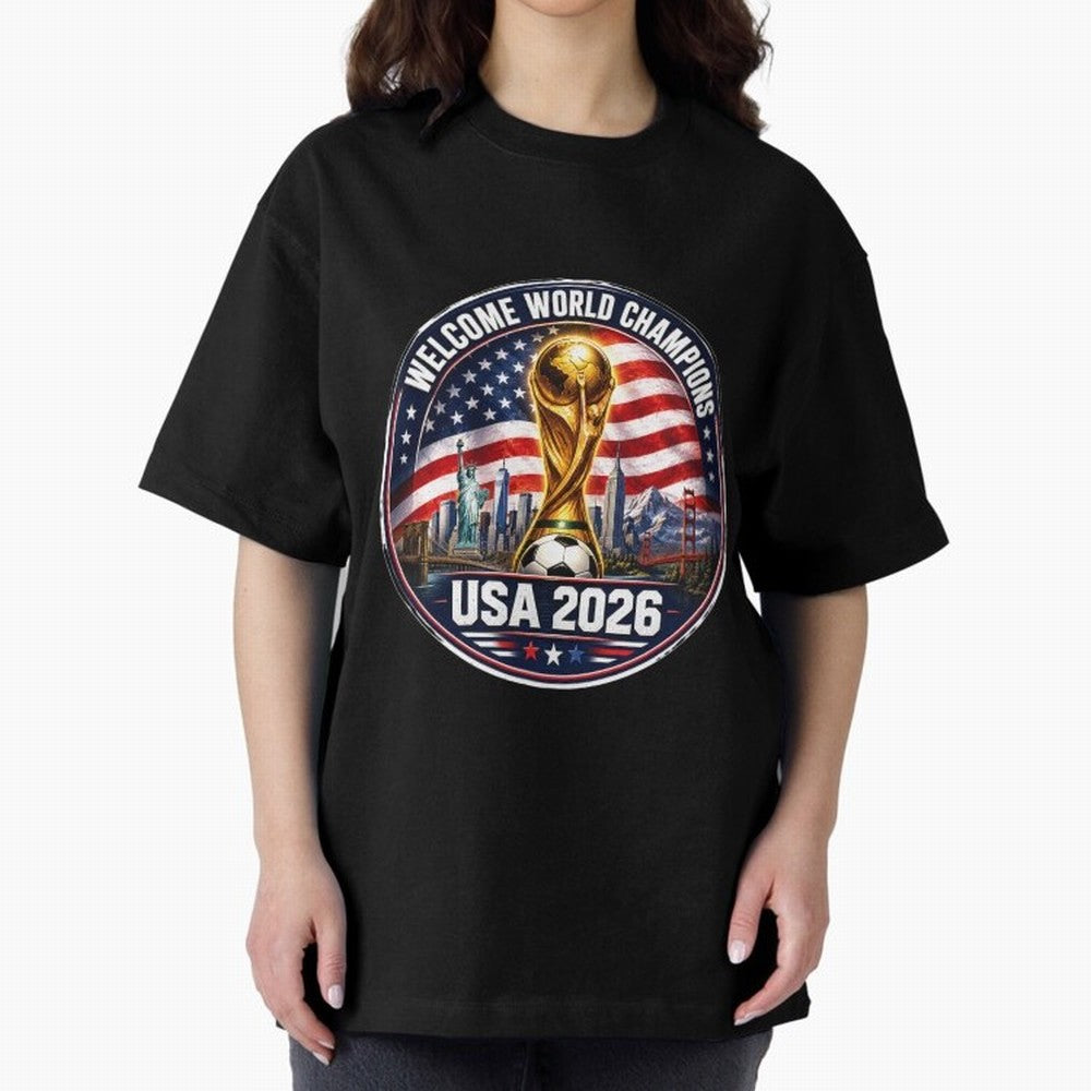 World Cup 2026 Celebration T-Shirt | USA Canada Mexico Soccer Fan Tee Oversized T-Shirt Capture FIFA World Cup 2026 Group Stage Filled with CR7, France and Portugal Energy, Goal Celebration Energy, Supporter Heritage, Football Icons and Worldwide