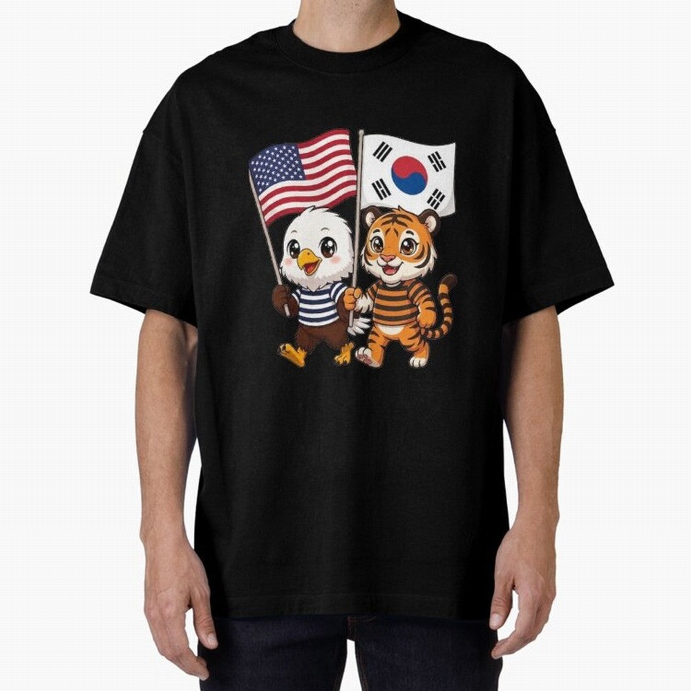 The American eagle and its friend the South Korean tiger Oversized T-Shirt Join the Global Buzz around Match Day Hype around FIFA World Cup 2026 Group Stage, Haaland, England, Vintage Soccer Flavor, Modern Football Stars, National Flags and Final