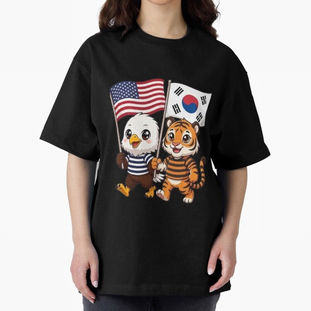 The American eagle and its friend the South Korean tiger Oversized T-Shirt Join the Global Buzz around Match Day Hype around FIFA World Cup 2026 Group Stage, Haaland, England, Vintage Soccer Flavor, Modern Football Stars, National Flags and Final