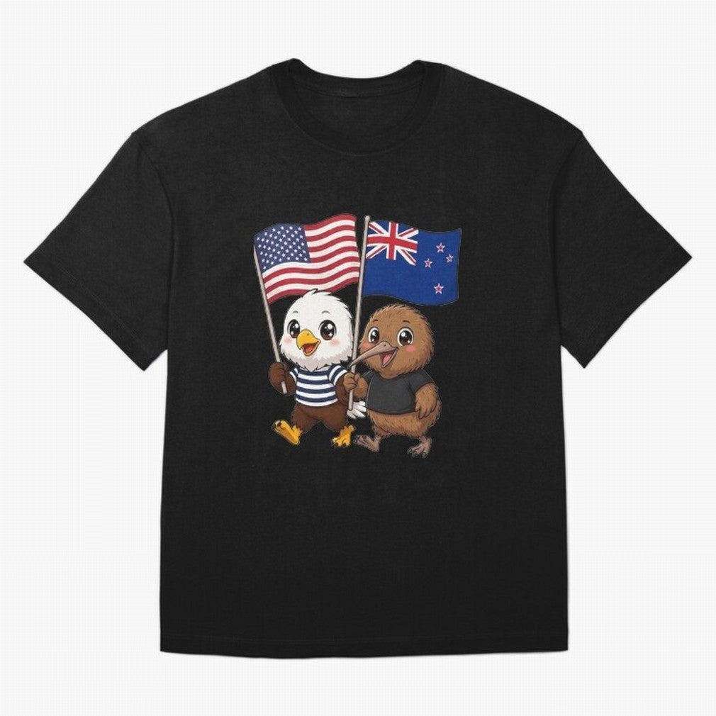 the American eagle and its friend the New Zealand kiwi Oversized T-Shirt Represent FIFA World Cup 2026 for Fans of Cristiano Ronaldo and Germany, Bringing Soccer Culture, Superstar Moments, National Team Dreams and Competitive Fire; Great for Watch