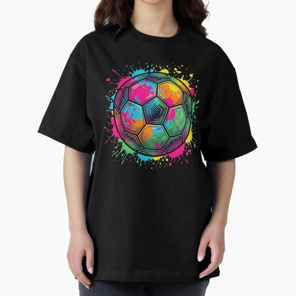 Color Splash Artistic Soccer Ball Design Oversized T-Shirt Carry the Colors and Pride of FIFA World Cup 2026 Group Stage for Fans of Mbappe and France, Bringing Match Day Excitement, Supporter Culture, Golden Goals and Global Football Passion;