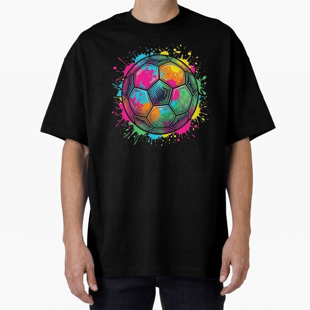 Color Splash Artistic Soccer Ball Design Oversized T-Shirt Carry the Colors and Pride of FIFA World Cup 2026 Group Stage for Fans of Mbappe and France, Bringing Match Day Excitement, Supporter Culture, Golden Goals and Global Football Passion;