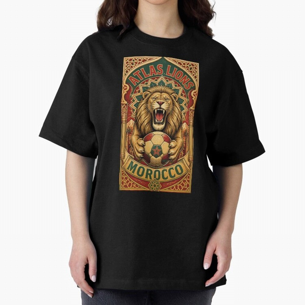 Morocco Soccer Lion - Atlas Lions Vintage African Football Fan T-Shirt Oversized T-Shirt Honor the Football Icons of Global Football Passion for FIFA World Cup 2026 USA Canada Mexico, Capturing Mbappe, Brazil, Portugal and Argentina, Sports
