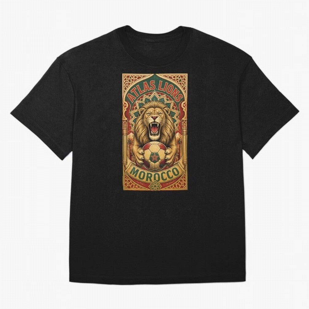 Morocco Soccer Lion - Atlas Lions Vintage African Football Fan T-Shirt Oversized T-Shirt Honor the Football Icons of Global Football Passion for FIFA World Cup 2026 USA Canada Mexico, Capturing Mbappe, Brazil, Portugal and Argentina, Sports